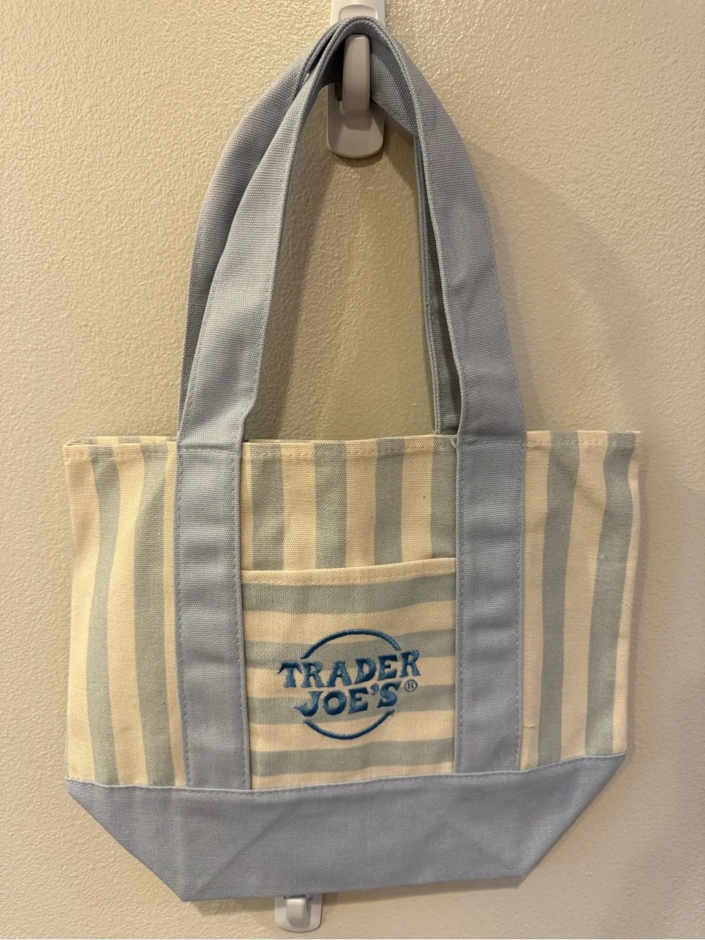Striped Mini Canvas Tote Bag in Light Blue
